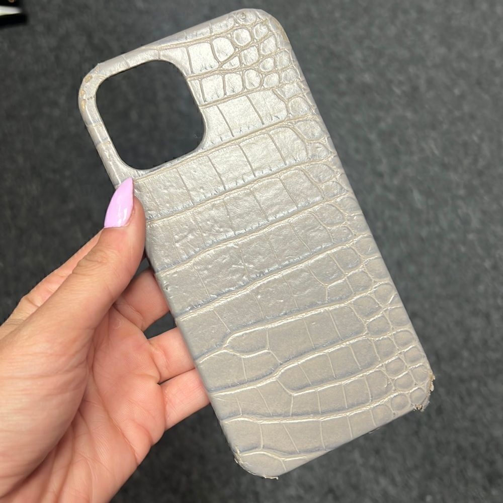 Crocodile Skin Grey Leather Phone Case - Fits iPhone 12, 13 and 14!